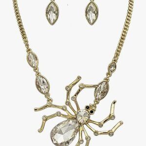 CRYSTAL METAL 3D SPIDER NECKLACE EARRINGS SET